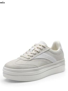 Women's Platform Sneakers Vegan Leather Faux Suede Lace-Up Casual Walking Shoes